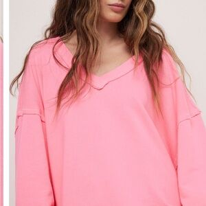 We The Free Oversized Pink V-Neck Sweater